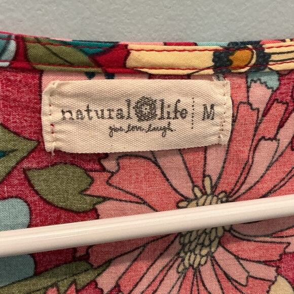 Natural Life Womens Mini Dress Size Medium Pink Blue Floral Boho Hippie Festival - Picture 2 of 4